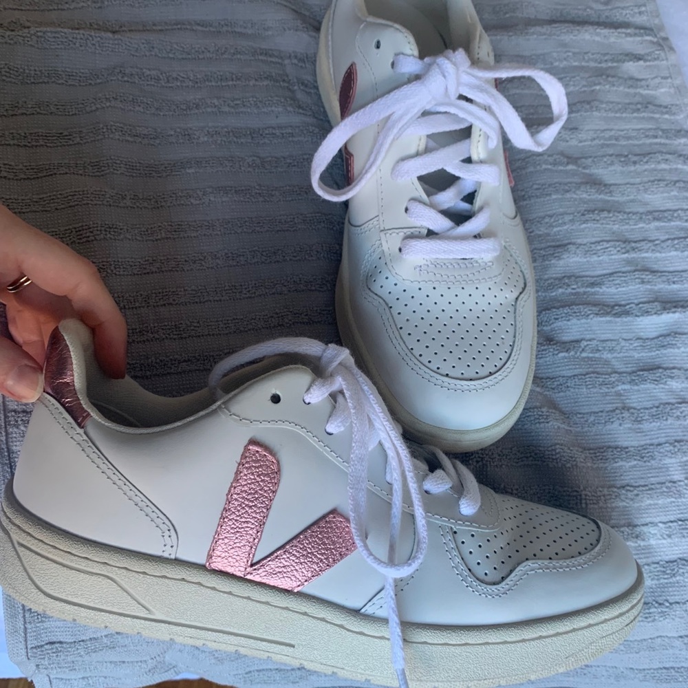 Rose Gold and White Veja Sneakers size 6
